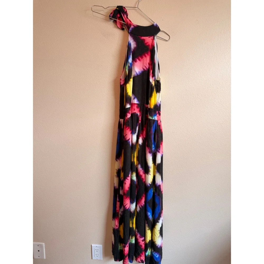 Busayo Collective Maxi Dress Womens 2 Multi Tie Dye Halter‎ Neck Bow Boho Summer